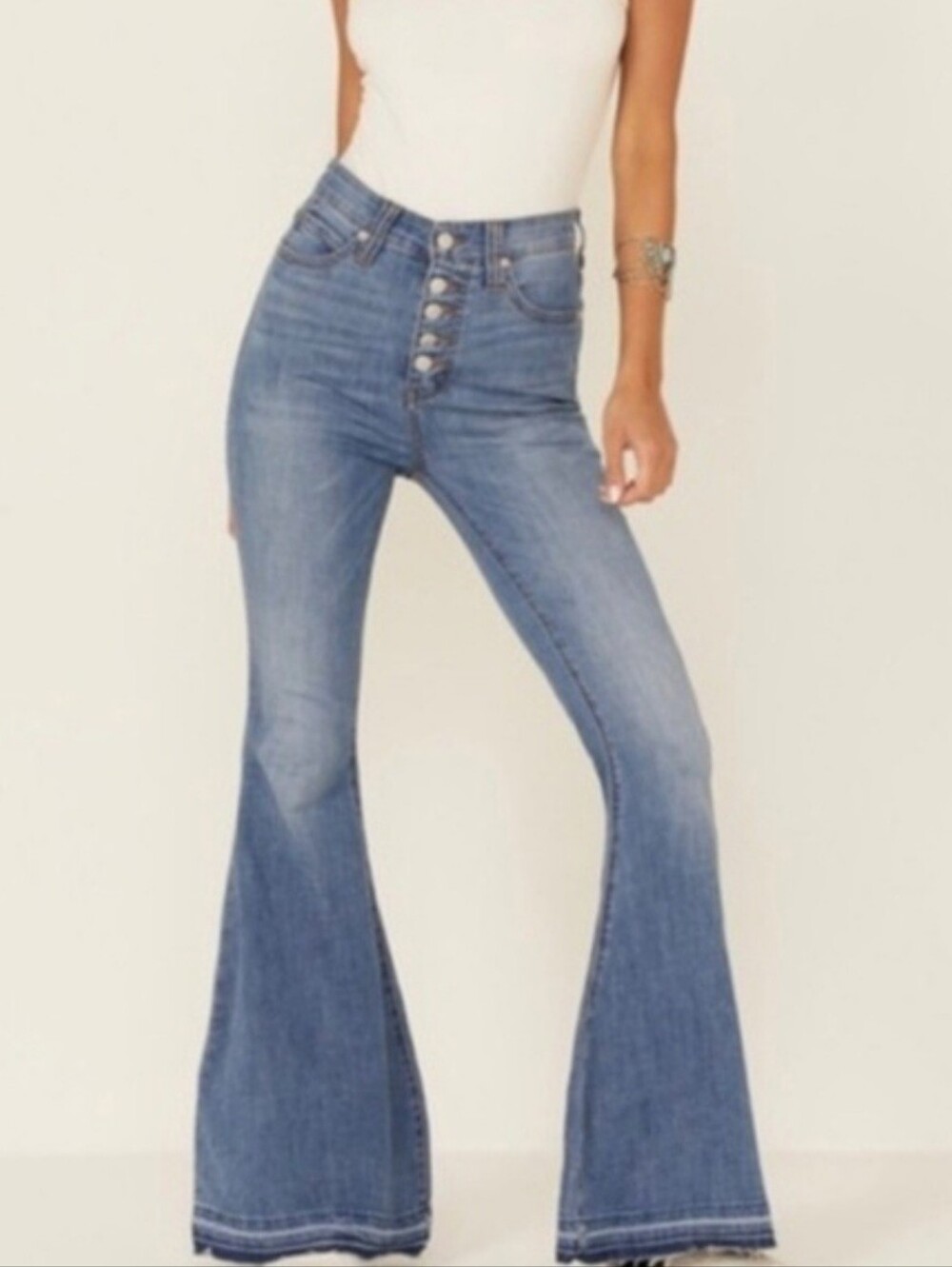 Free People We The Free Irreplaceable Bell Bottom Button Fly Jeans Sz 25